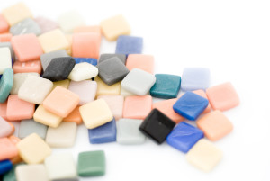 multicolored mosaic tiles isolated on white background
